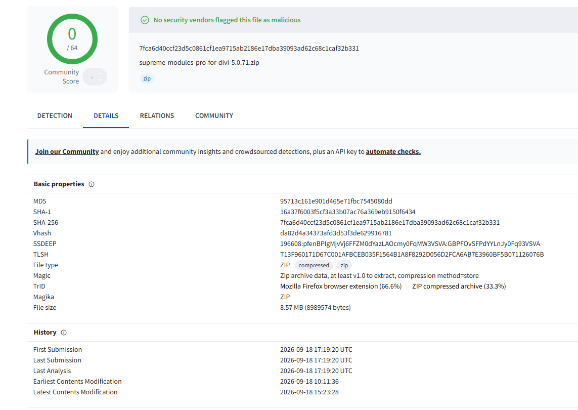 WPlend calculates a SHA-256 checksum